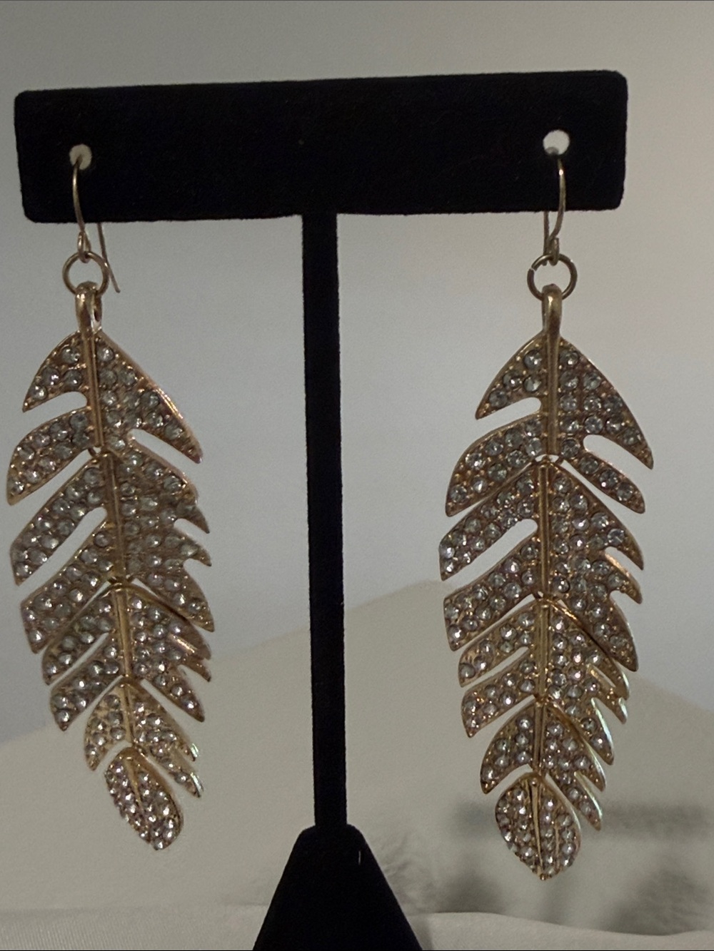 Gold Crystal Leaf Drop Earrings - Women's Sparkling Dangle Jewelry